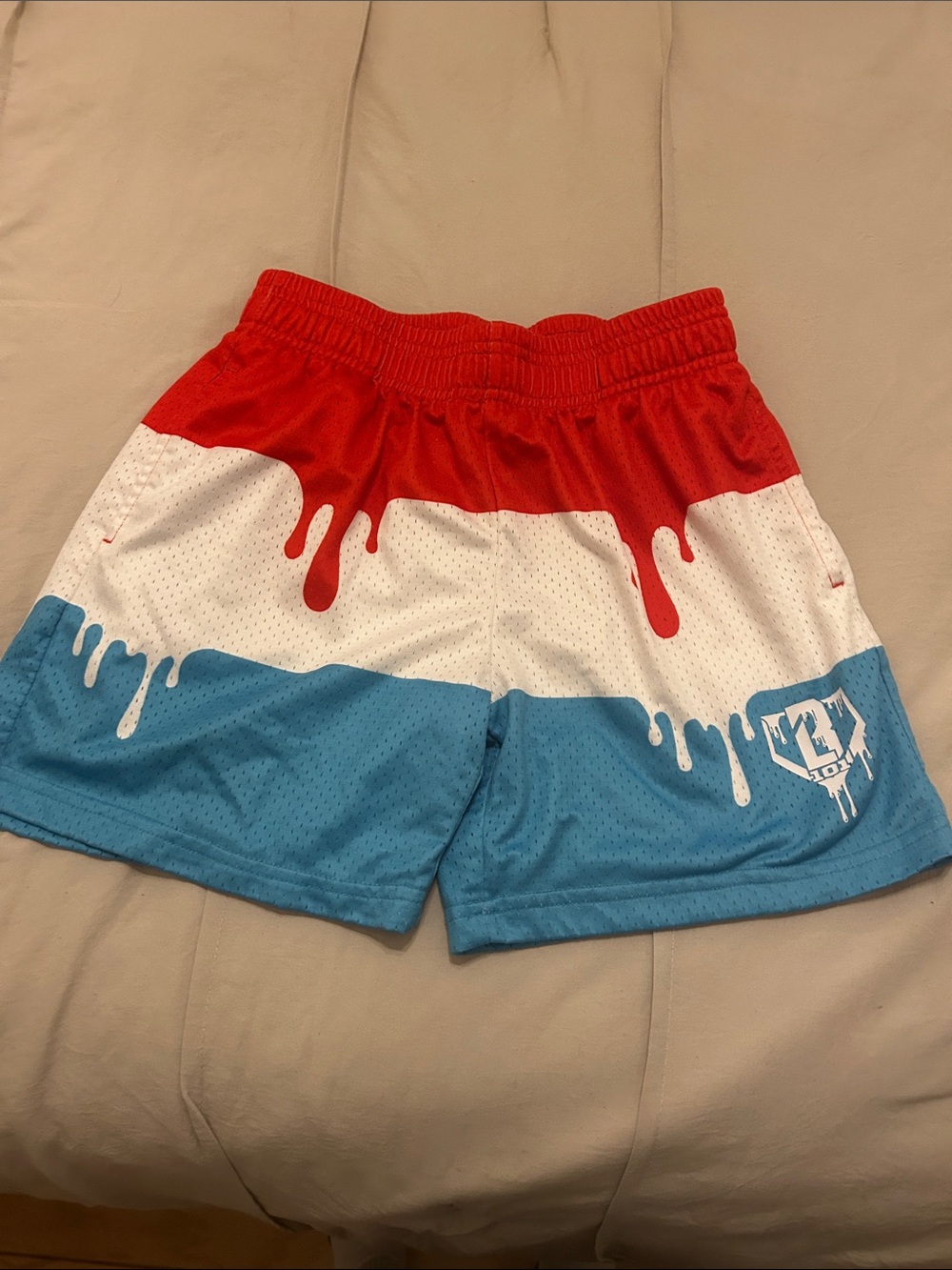 Kids Baseball Lifestyle 101 Colorblock Drip Athletic Shorts - Red, White & Blue